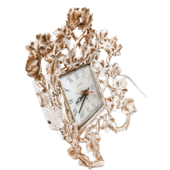 Vintage Guild Crest Ornate Gold Leaf Vanity Clock Telechron Electric Movement - Picture 2 of 4